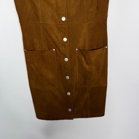BB Dakota 4 Saddle Brown Faux Suede Heaven Mini Shirt Dress Sleeveless Button - Picture 4 of 12
